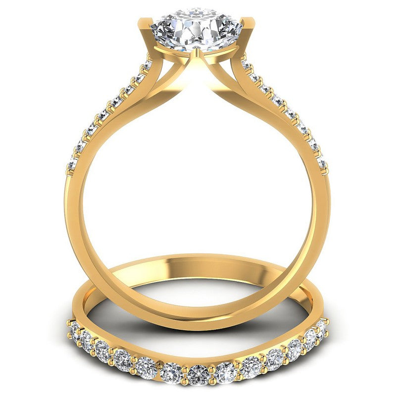 Round And Cushion Cut Diamonds Bridal Set in 14KT Yellow Gold