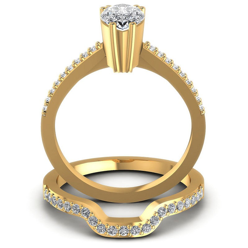 Round And Pear Cut Diamonds Bridal Set in 14KT Yellow Gold