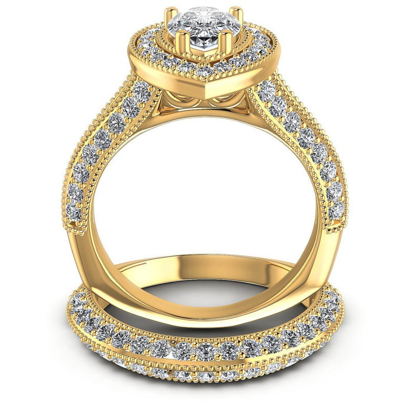 Round And Pear Cut Diamonds Bridal Set in 14KT Yellow Gold