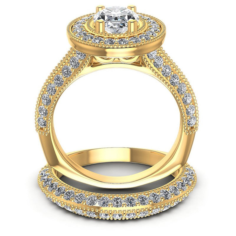 Round And Oval Cut Diamonds Bridal Set in 14KT Yellow Gold