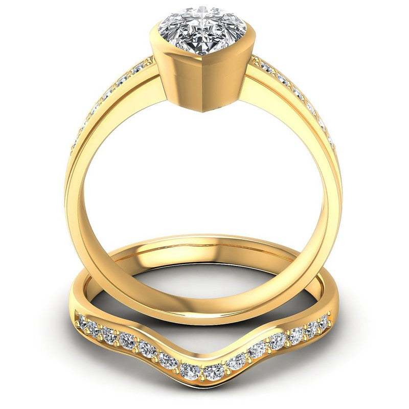 Round And Pear Cut Diamonds Bridal Set in 14KT Yellow Gold