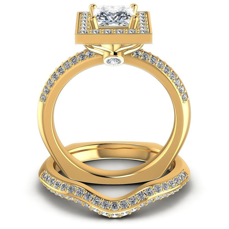 Round And Princess Cut Diamonds Bridal Set in 14KT Yellow Gold