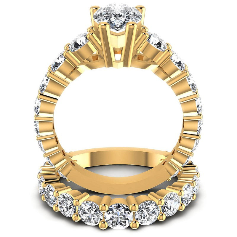 Round And Pear Cut Diamonds Bridal Set in 14KT Yellow Gold