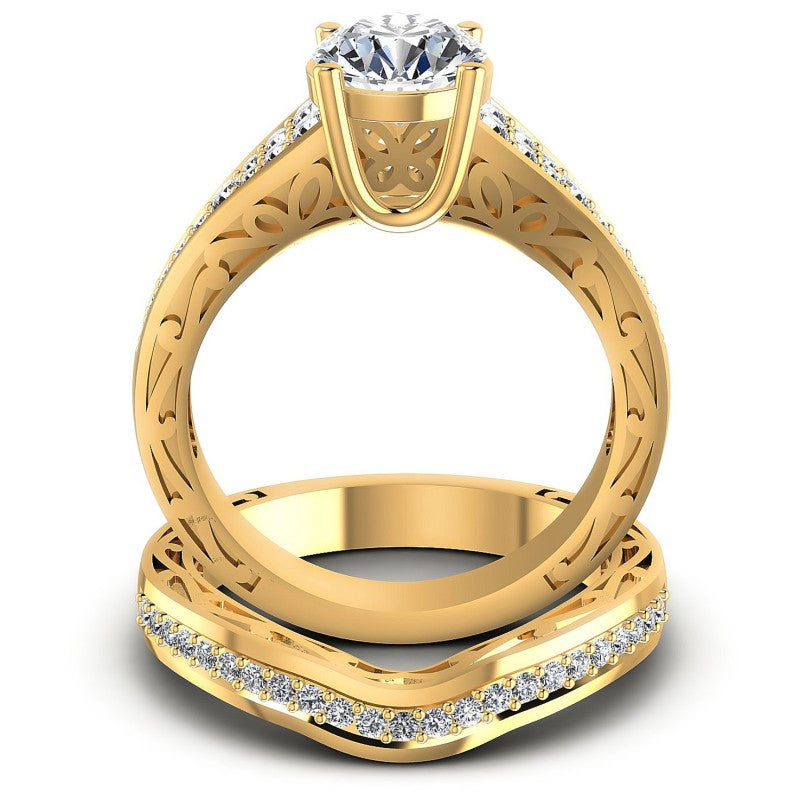 Round Cut Diamonds Bridal Set in 14KT Yellow Gold