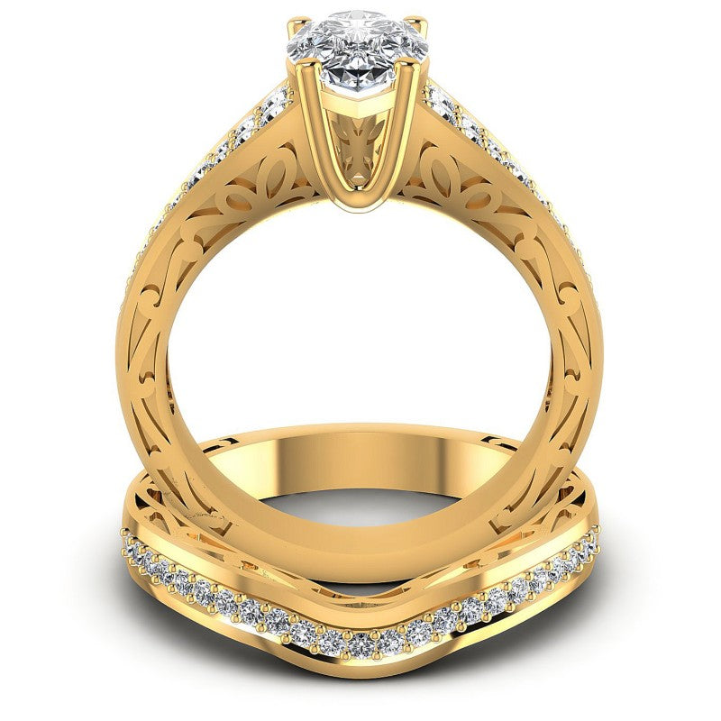 Round And Pear Cut Diamonds Bridal Set in 14KT Yellow Gold