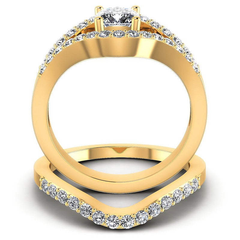 Round And Cushion Cut Diamonds Bridal Set in 14KT Yellow Gold