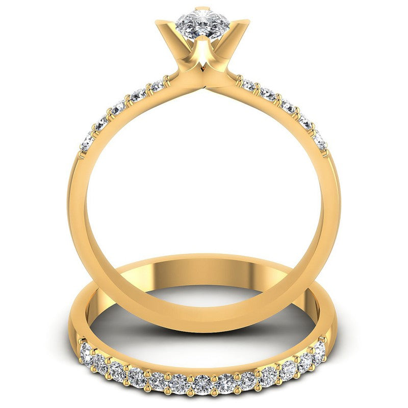 Round And Princess Cut Diamonds Bridal Set in 14KT Yellow Gold