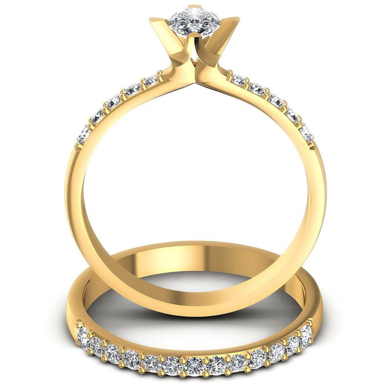 Round And Pear Cut Diamonds Bridal Set in 14KT Yellow Gold
