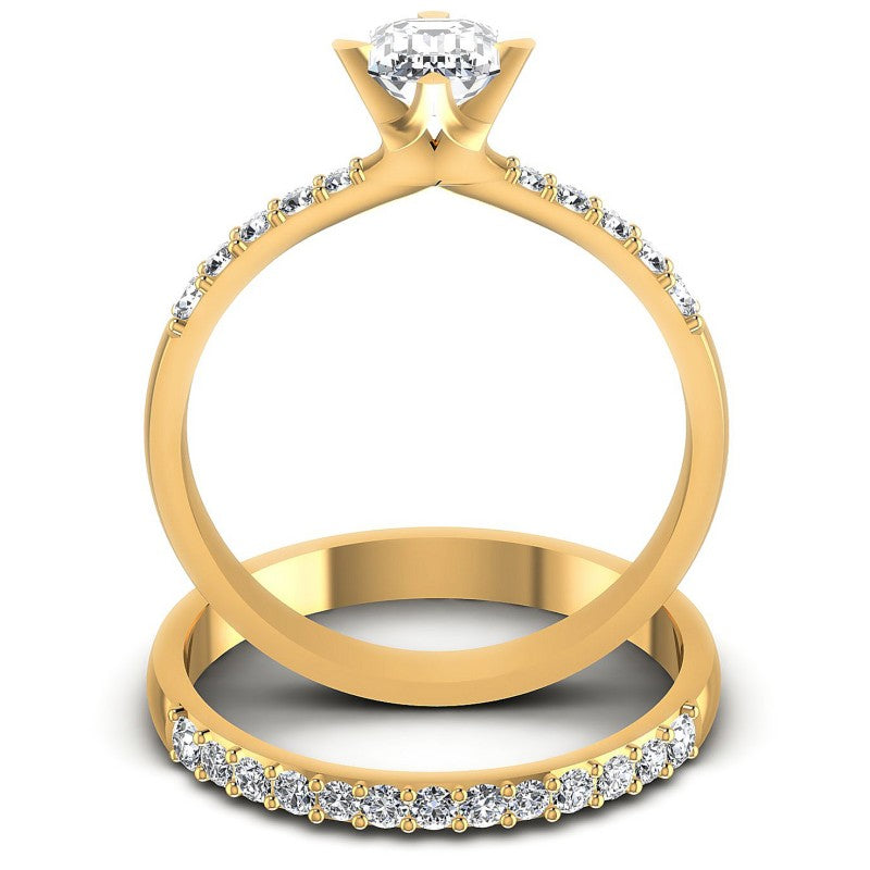 Round And Emerald Cut Diamonds Bridal Set in 14KT Yellow Gold