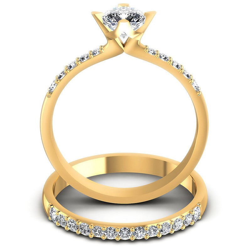 Round And Emerald Cut Diamonds Bridal Set in 14KT Yellow Gold