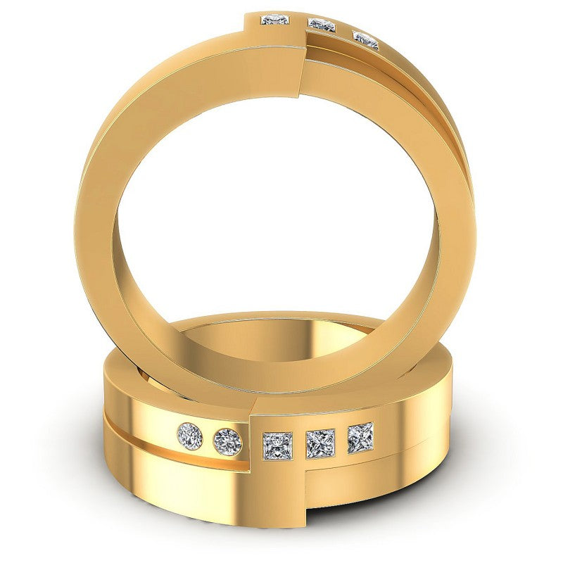 Round And Princess Cut Diamonds Wedding Sets in 14KT Yellow Gold
