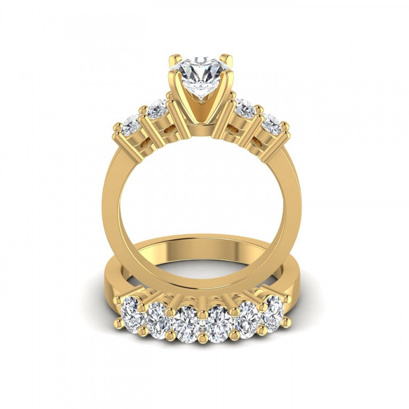 Oval And Round Cut Diamonds Bridal Set in 14KT Yellow Gold