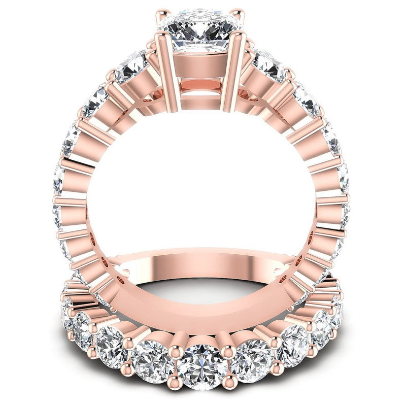 Round And Cushion Cut Diamonds Bridal Set in 18KT Yellow Gold