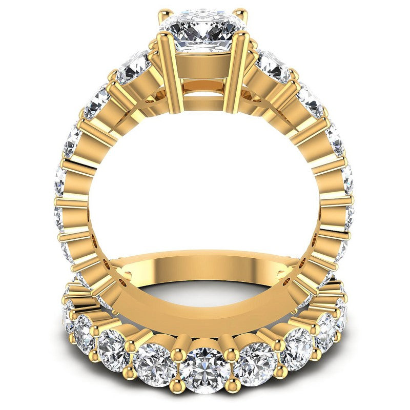 Round And Cushion Cut Diamonds Bridal Set in 14KT Yellow Gold