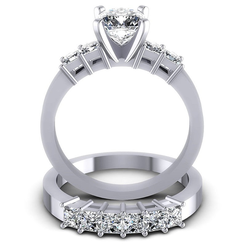 Princess And Cushion Cut Diamonds Bridal Set in 14KT Yellow Gold