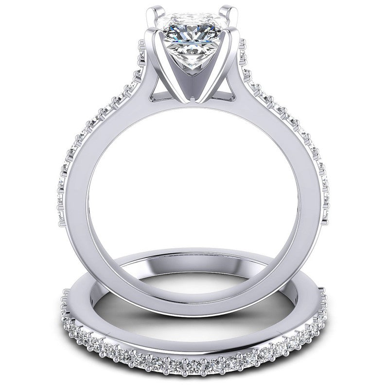 Round And Princess Cut Diamonds Bridal Set in 14KT Yellow Gold