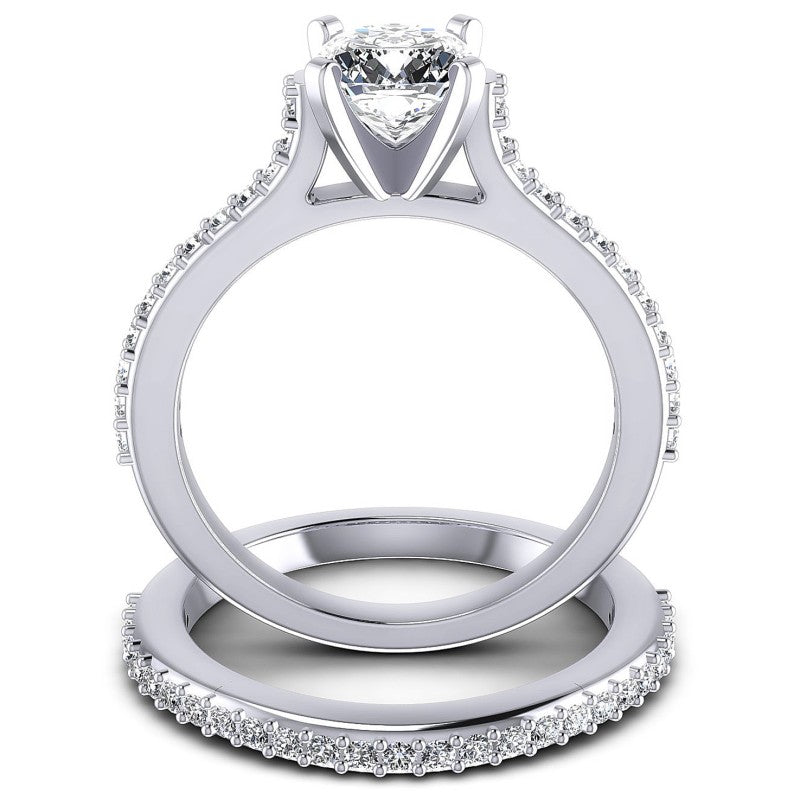 Round And Cushion Cut Diamonds Bridal Set in 14KT Yellow Gold