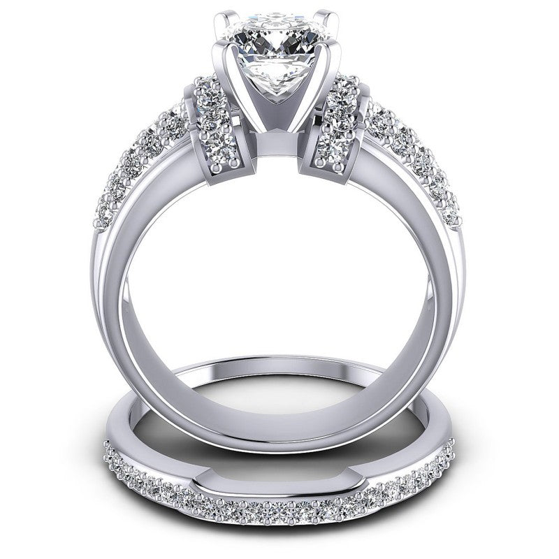 Round And Cushion Cut Diamonds Bridal Set in 14KT Yellow Gold