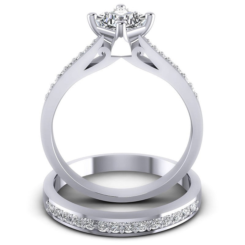 Round And Princess Cut Diamonds Bridal Set in 14KT Yellow Gold