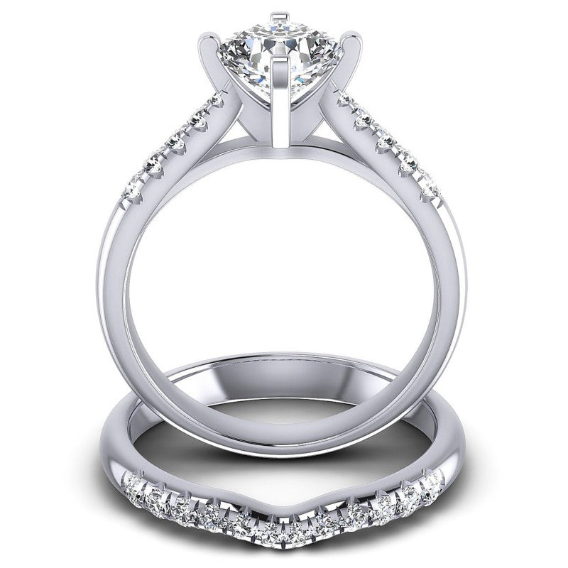 Round And Cushion Cut Diamonds Bridal Set in 14KT Yellow Gold