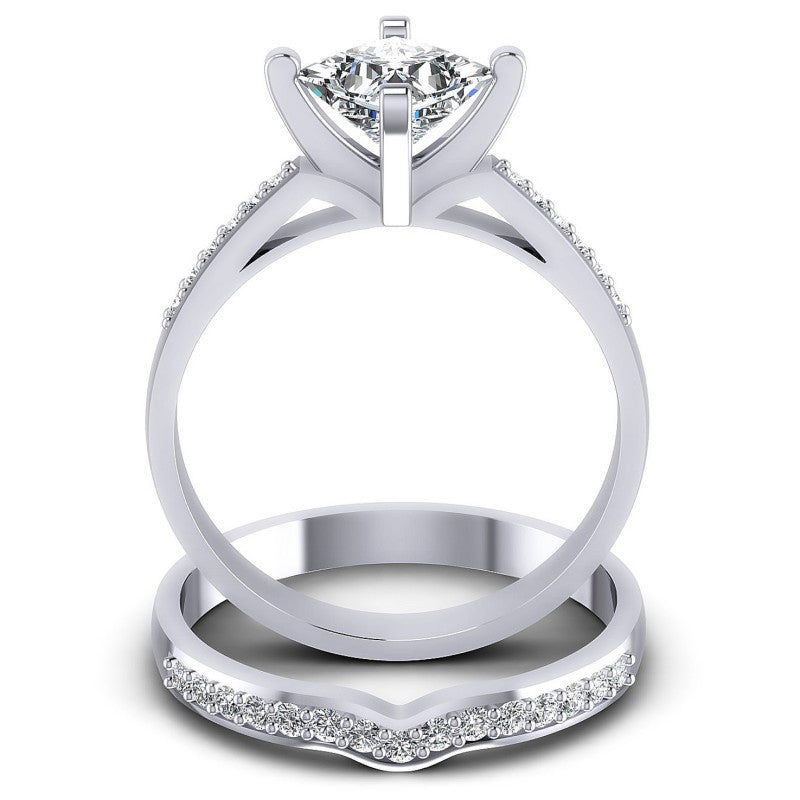 Round And Princess Cut Diamonds Bridal Set in 14KT Yellow Gold