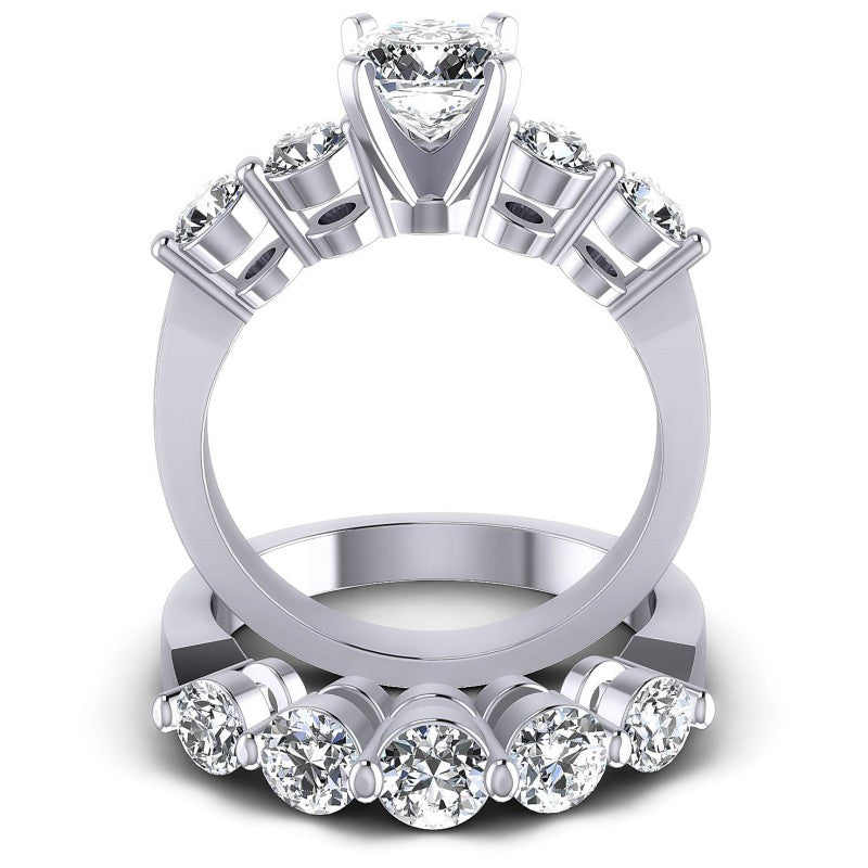 Round And Cushion Cut Diamonds Bridal Set in 14KT Yellow Gold