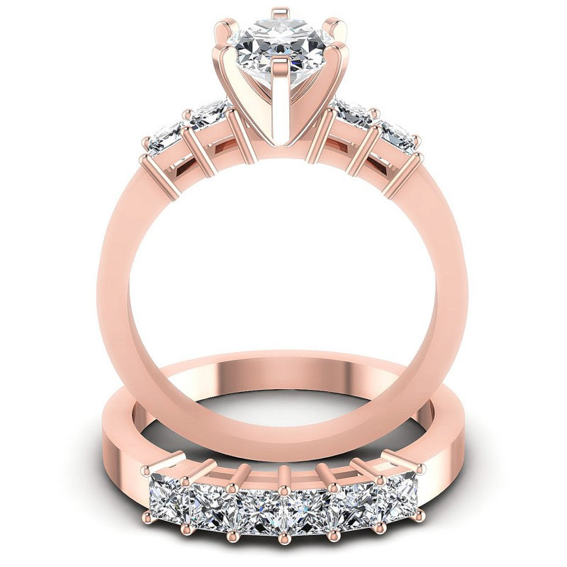 Princess And Oval Cut Diamonds Bridal Set in 18KT Yellow Gold