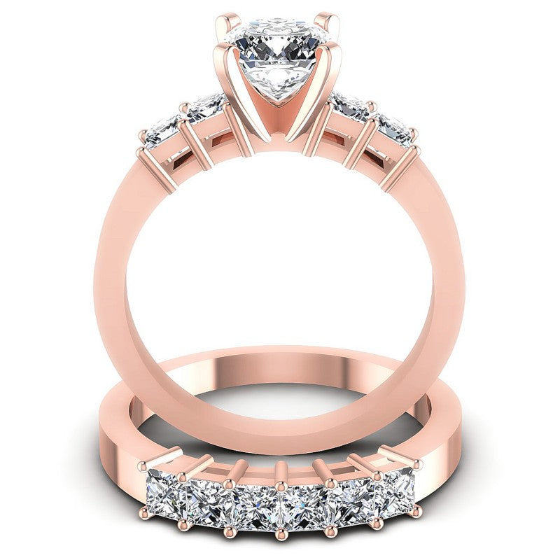Princess And Cushion Cut Diamonds Bridal Set in 18KT Yellow Gold