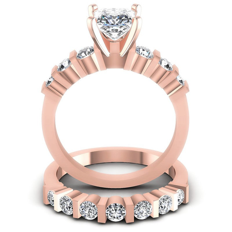 Round And Princess Cut Diamonds Bridal Set in 18KT Yellow Gold