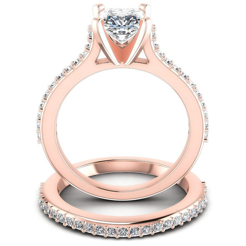 Round And Princess Cut Diamonds Bridal Set in 18KT Yellow Gold