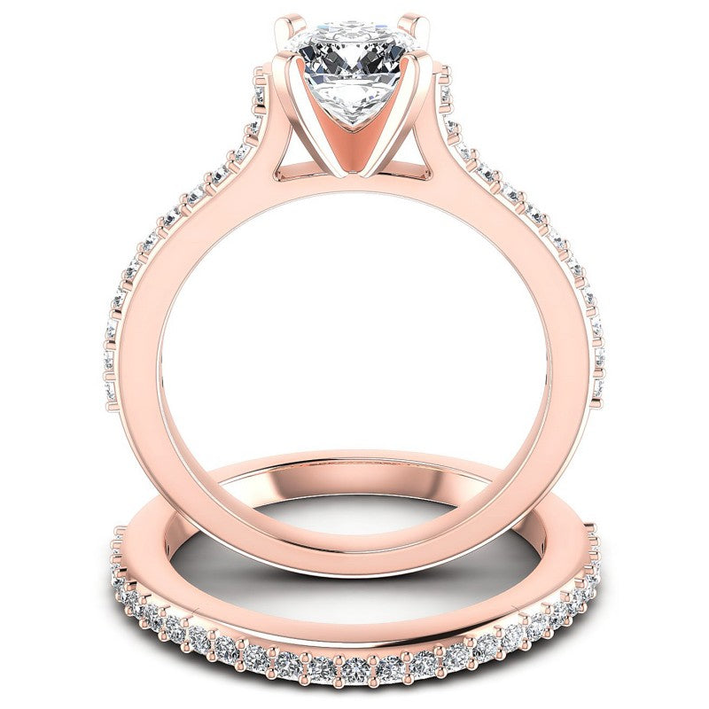 Round And Cushion Cut Diamonds Bridal Set in 18KT Yellow Gold