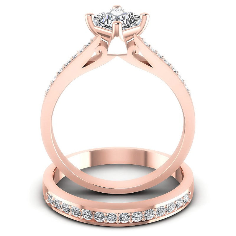 Round And Princess Cut Diamonds Bridal Set in 18KT Yellow Gold