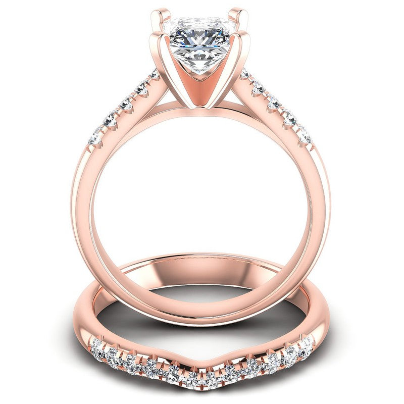 Round And Princess Cut Diamonds Bridal Set in 18KT Yellow Gold