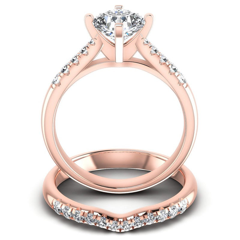 Round And Cushion Cut Diamonds Bridal Set in 18KT Yellow Gold