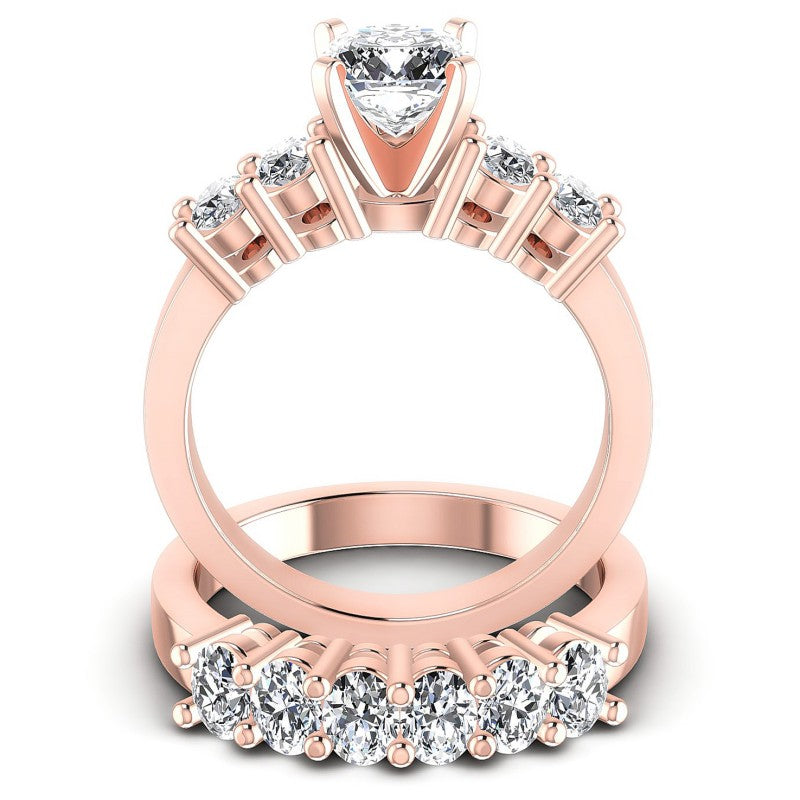 Oval And Cushion Cut Diamonds Bridal Set in 18KT Yellow Gold