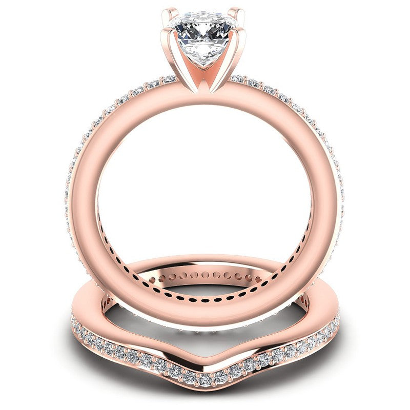 Round And Cushion Cut Diamonds Bridal Set in 18KT Yellow Gold