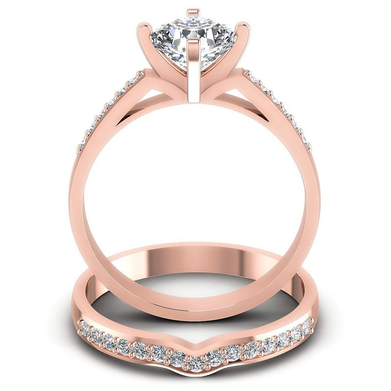 Round And Cushion Cut Diamonds Bridal Set in 18KT Yellow Gold