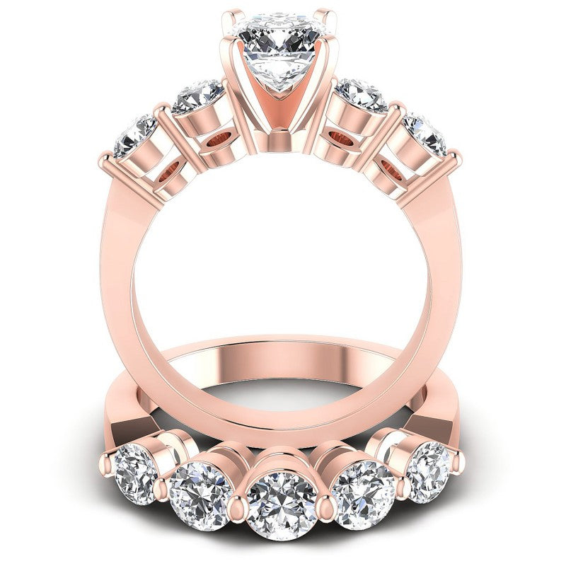 Round And Cushion Cut Diamonds Bridal Set in 18KT Yellow Gold