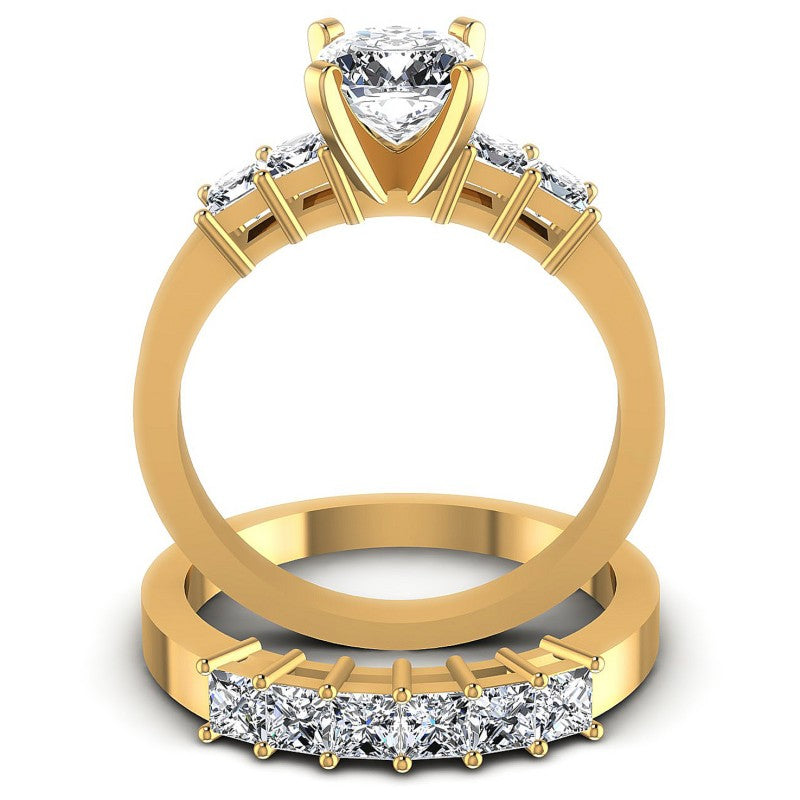 Princess And Cushion Cut Diamonds Bridal Set in 14KT Yellow Gold