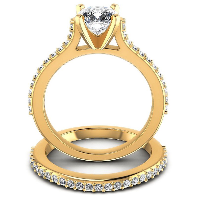 Round And Cushion Cut Diamonds Bridal Set in 14KT Yellow Gold