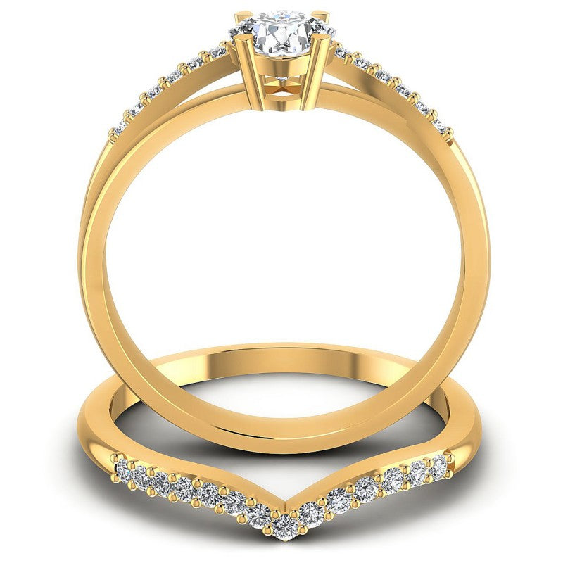 Round And Cushion Cut Diamonds Bridal Set in 14KT Yellow Gold