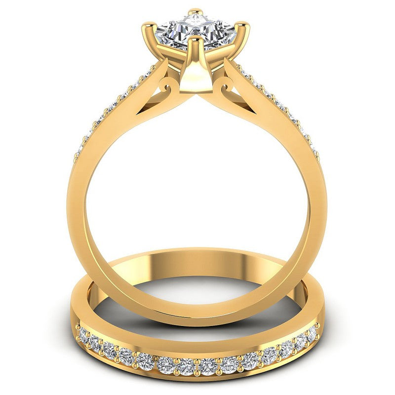 Round And Princess Cut Diamonds Bridal Set in 14KT Yellow Gold