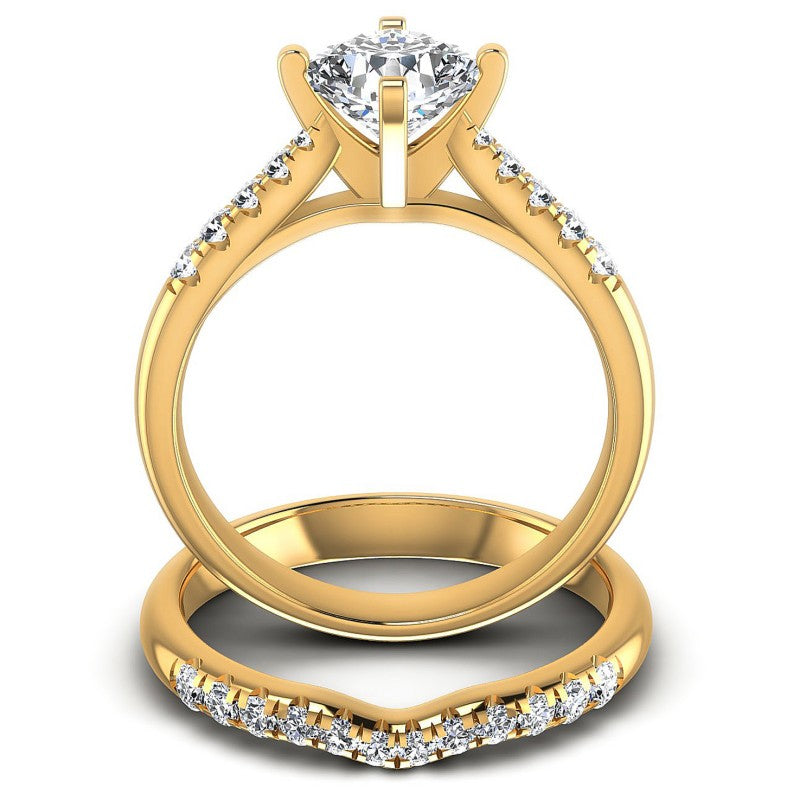 Round And Cushion Cut Diamonds Bridal Set in 14KT Yellow Gold