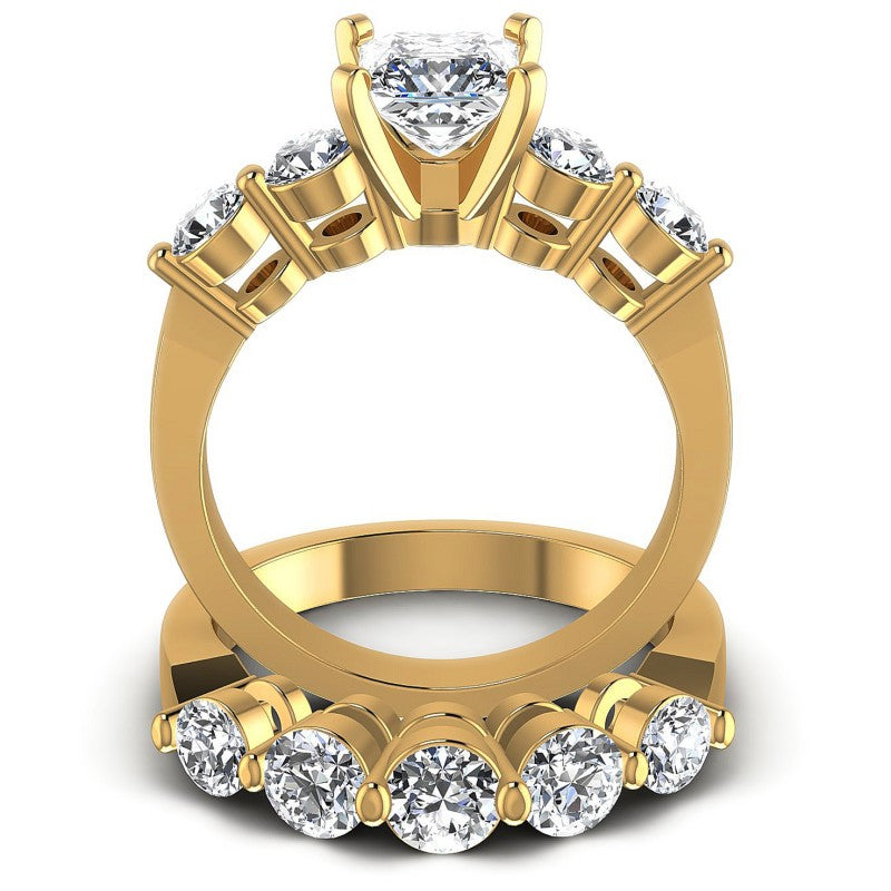 Round And Princess Cut Diamonds Bridal Set in 14KT Yellow Gold