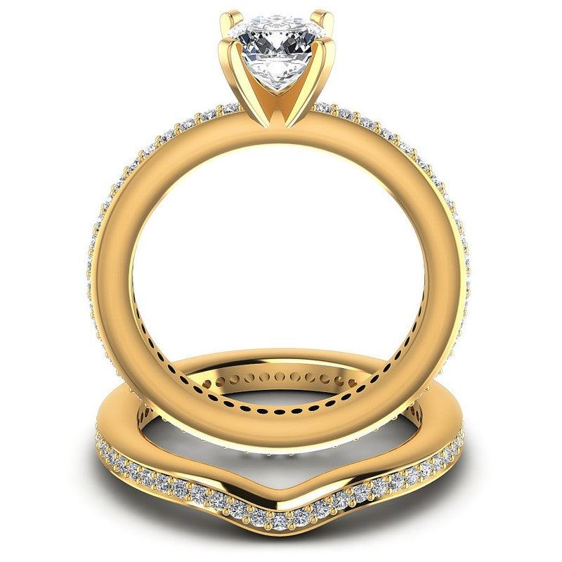 Round And Cushion Cut Diamonds Bridal Set in 14KT Yellow Gold