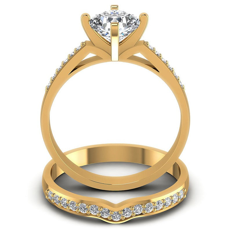 Round And Cushion Cut Diamonds Bridal Set in 14KT Yellow Gold