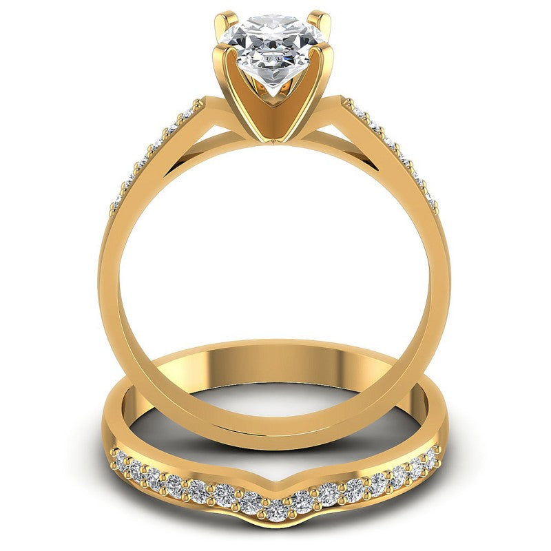 Round And Oval Cut Diamonds Bridal Set in 14KT Yellow Gold