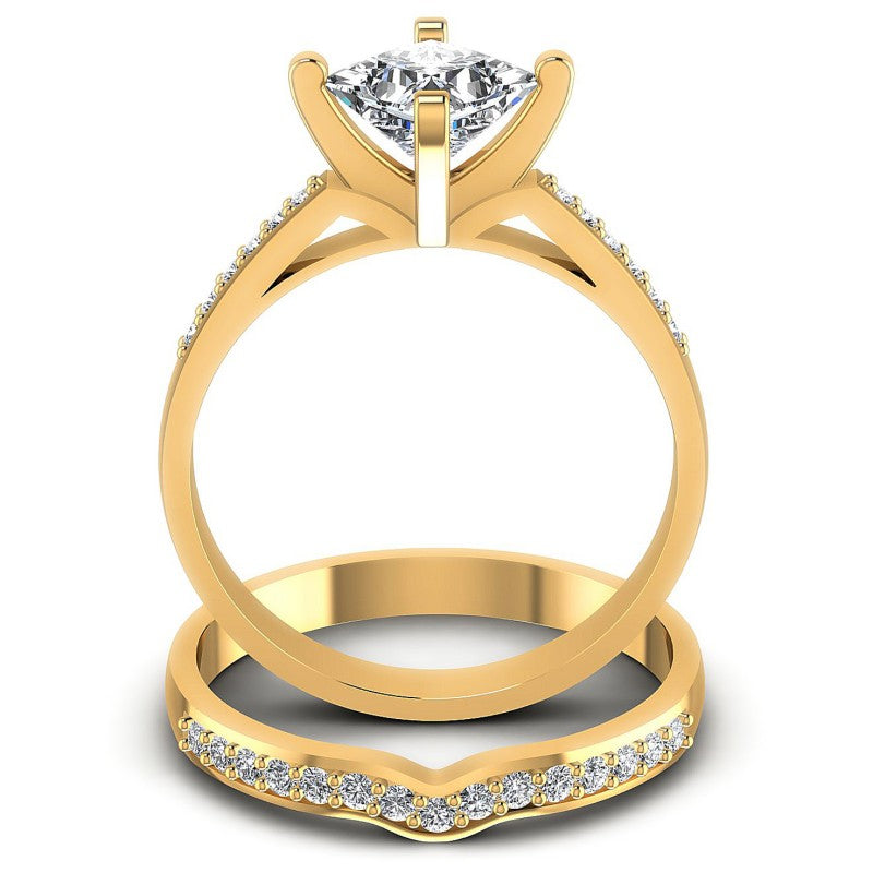 Round And Princess Cut Diamonds Bridal Set in 14KT Yellow Gold