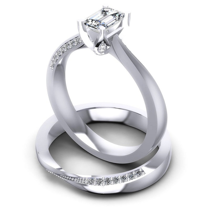 Round And Emerald Cut Diamonds Bridal Set in 14KT Rose Gold