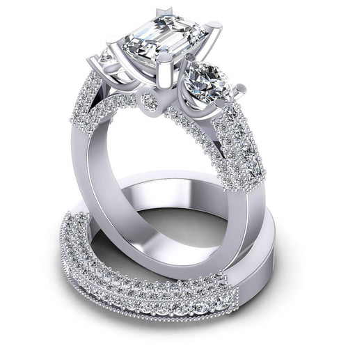 Round And Emerald Cut Diamonds Bridal Set in 14KT Rose Gold